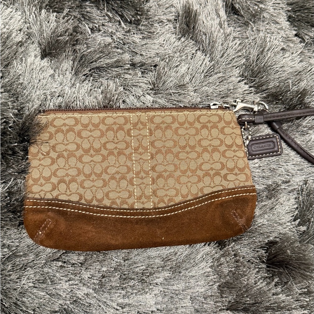 Coach Signature Brown and Tan Pouch